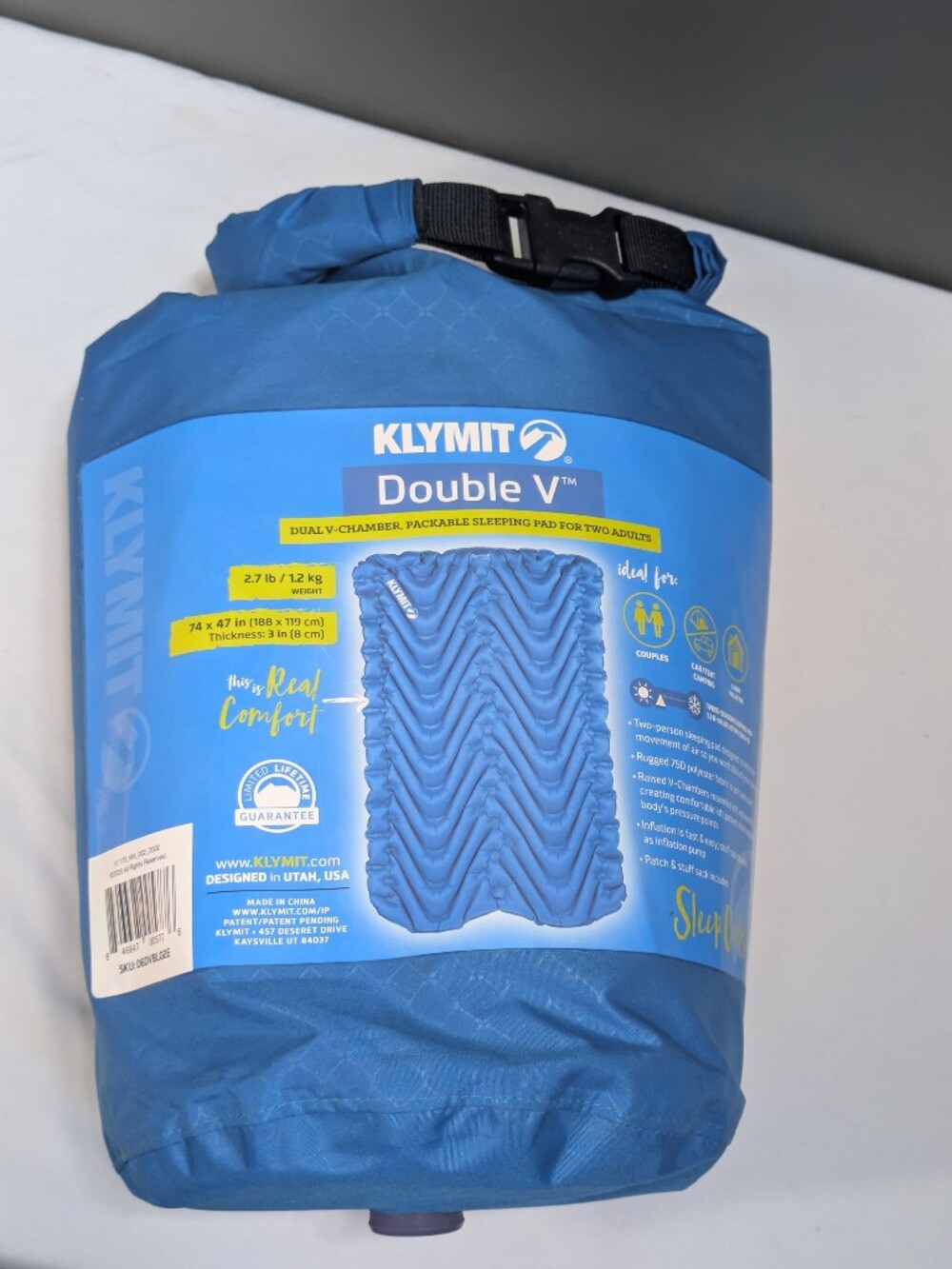 Klymit Double V Two Person Sleeping Pad blue 74"X47" Camping inflatable Mattress